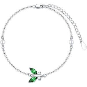Emerald Green 925 Silver Butterfly Link Adjustable Bracelet w/ Birthstone